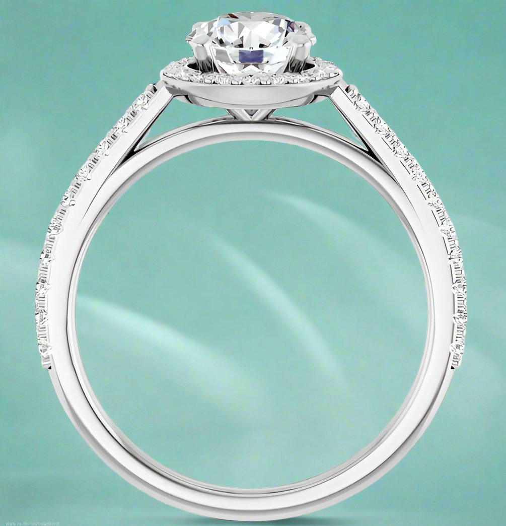 14K White Gold Halo Style Accented Engagement Ring