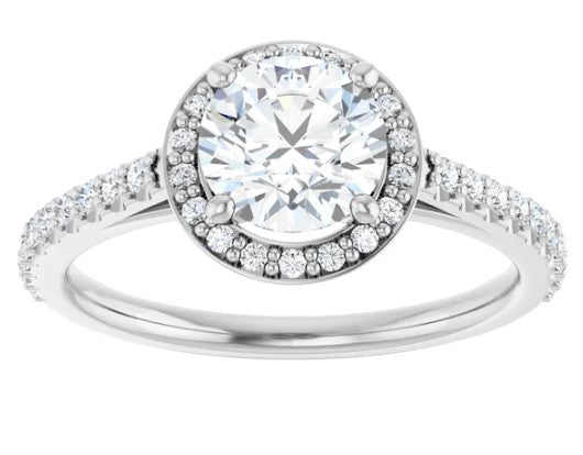 14K White Gold Halo Style Accented Engagement Ring