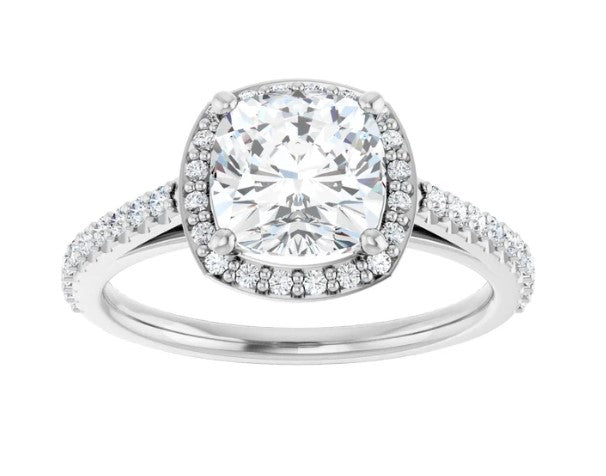 14K White Gold Accented Halo Engagement Ring