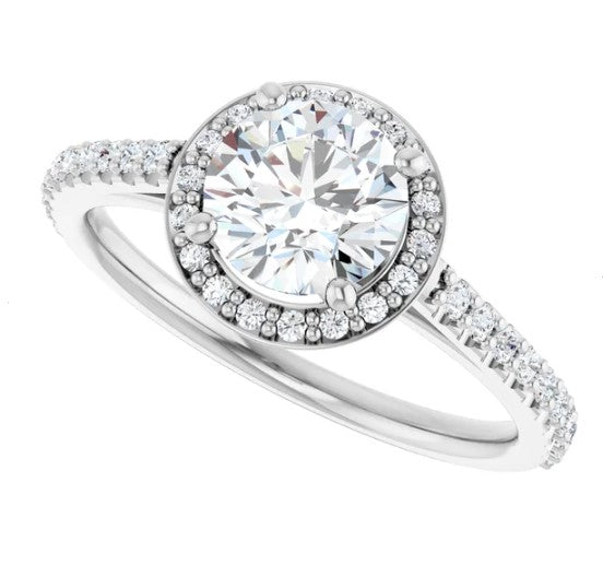 14K White Gold Halo Style Accented Engagement Ring