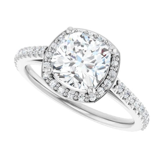 14K White Gold Accented Halo Engagement Ring