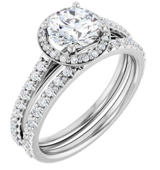 14K White Gold Halo Style Accented Engagement Ring