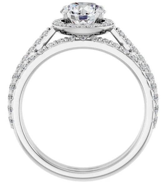 14K White Gold Halo Style Accented Engagement Ring