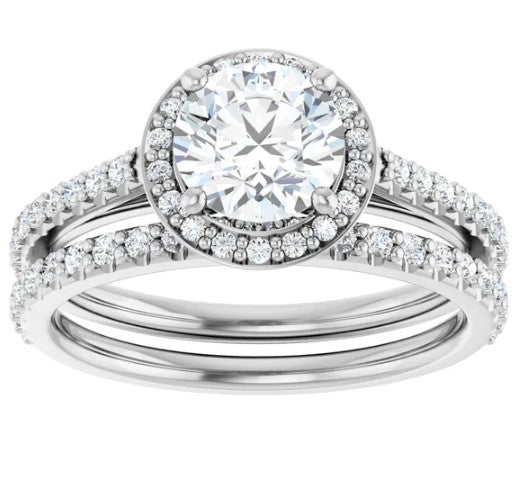 14K White Gold Halo Style Accented Engagement Ring