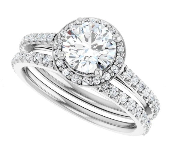 14K White Gold Halo Style Accented Engagement Ring