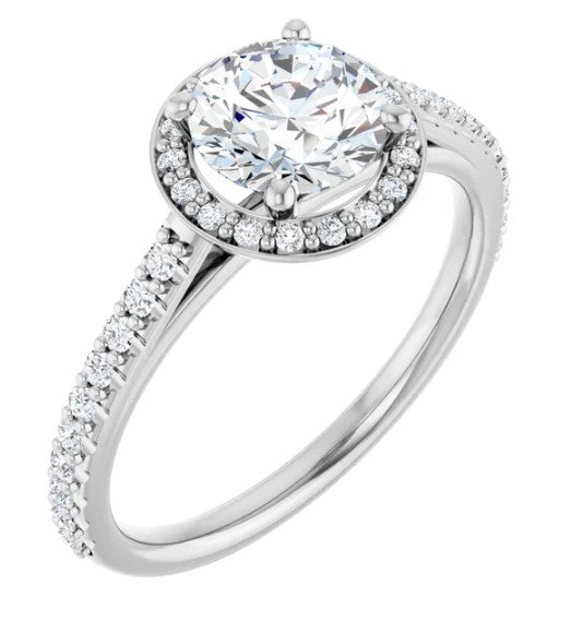 14K White Gold Halo Style Accented Engagement Ring