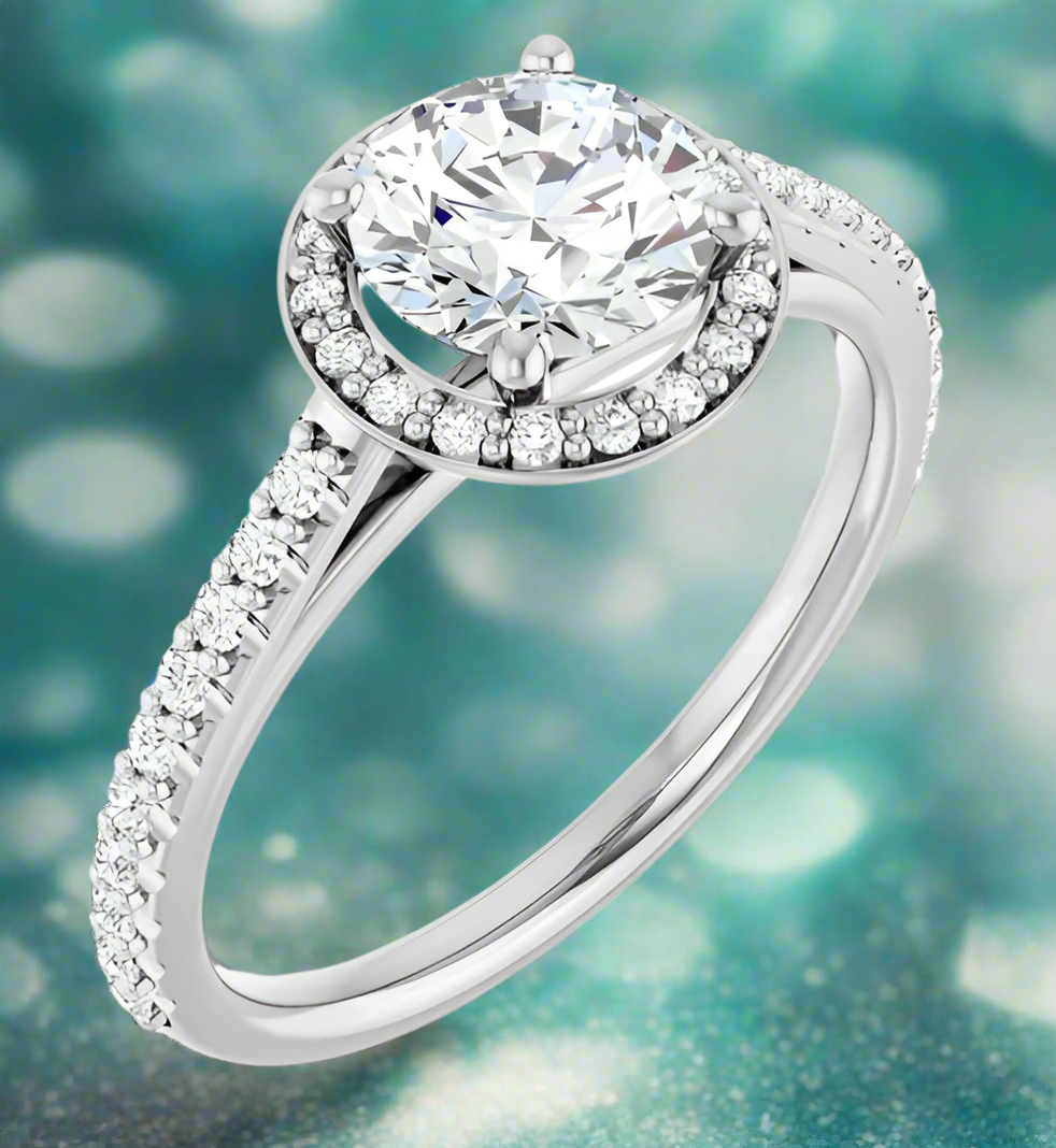 14K White Gold Halo Style Accented Engagement Ring