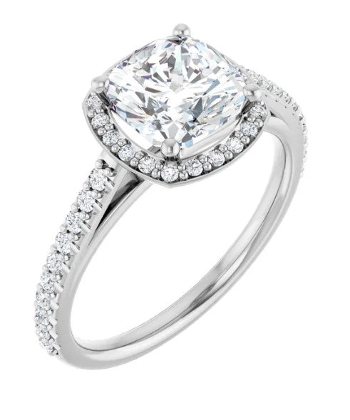 14K White Gold Accented Halo Engagement Ring