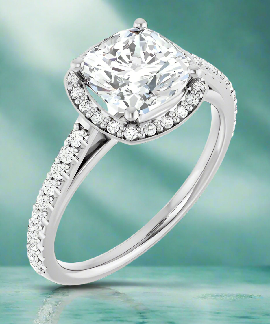 14K White Gold Accented Halo Engagement Ring