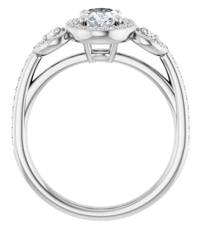 14K White Gold Natural Oval Diamond Engagement Ring