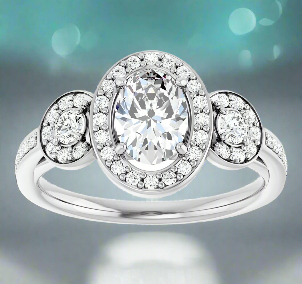 14K White Gold Natural Oval Diamond Engagement Ring