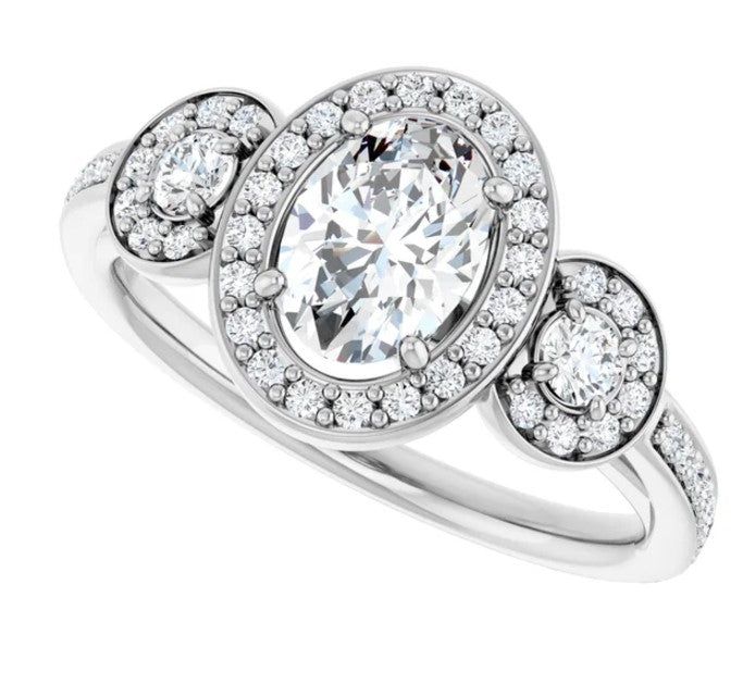 14K White Gold Natural Oval Diamond Engagement Ring