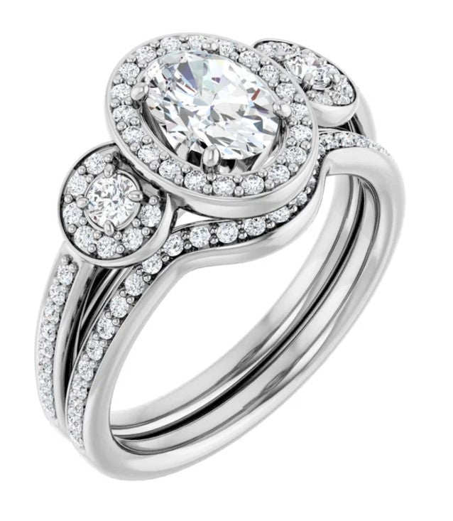 14K White Gold Natural Oval Diamond Engagement Ring