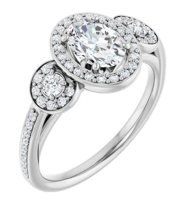 14K White Gold Natural Oval Diamond Engagement Ring