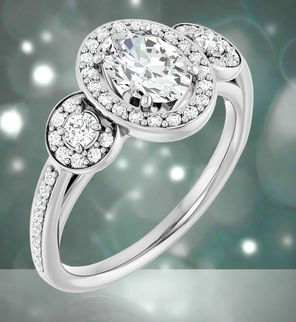 14K White Gold Natural Oval Diamond Engagement Ring