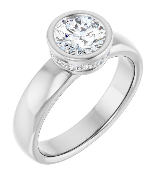 14K White Gold  Hidden Halo Bezel-Set Engagement ring