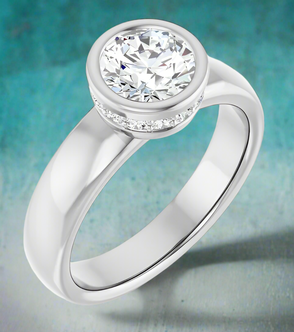 14K White Gold  Hidden Halo Bezel-Set Engagement ring