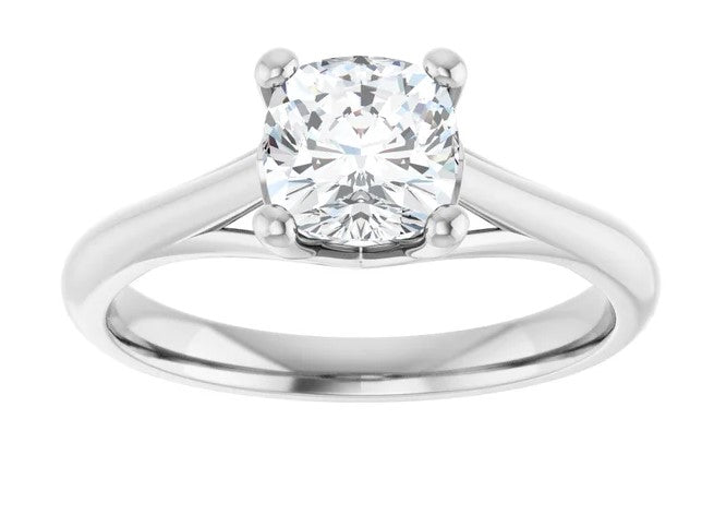 14K White Gold Cushion Solitaire Engagement Ring