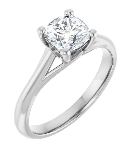 14K White Gold Cushion Solitaire Engagement Ring