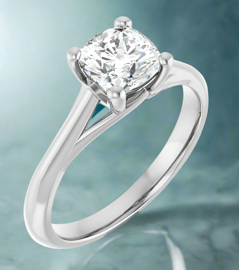 14K White Gold Cushion Solitaire Engagement Ring