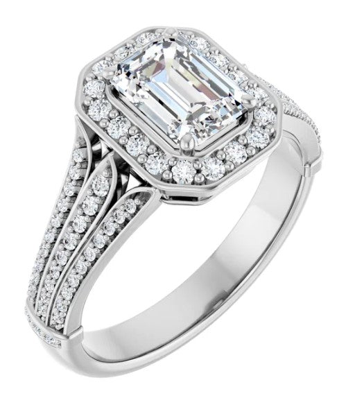 14K White Gold Halo Accented Diamond Engagement Ring