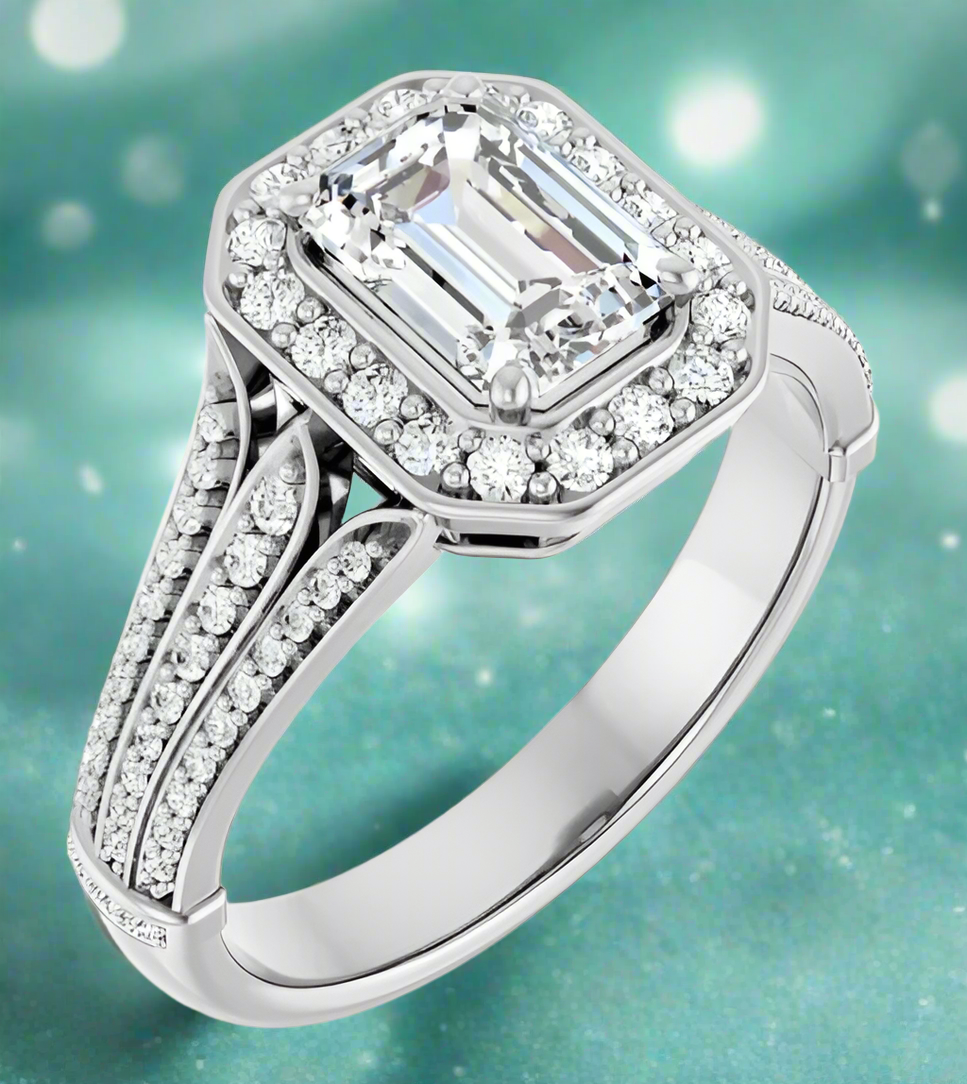 14K White Gold Halo Accented Diamond Engagement Ring