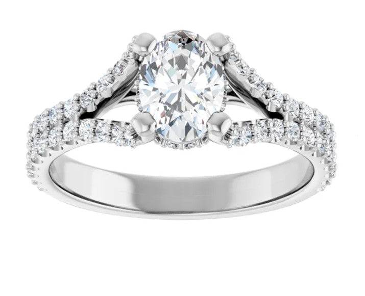 14K White  Gold Diamond Accented Oval Engagement Ring