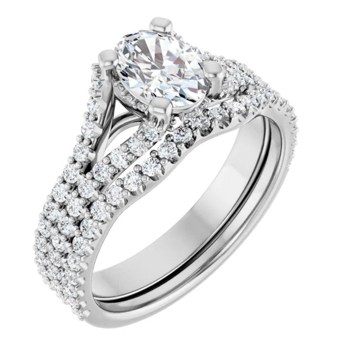 14K White  Gold Diamond Accented Oval Engagement Ring