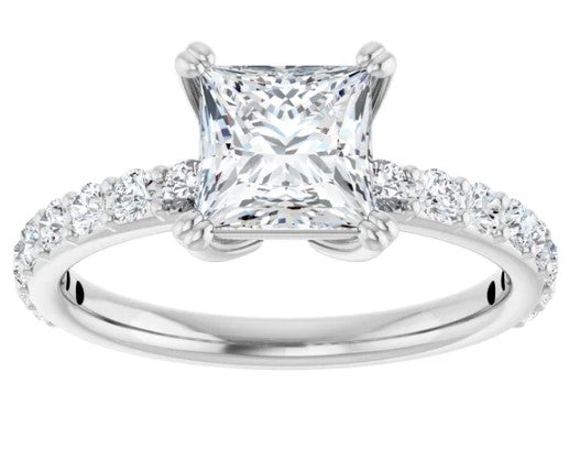 14K White Gold Diamond Accented Engagement Ring