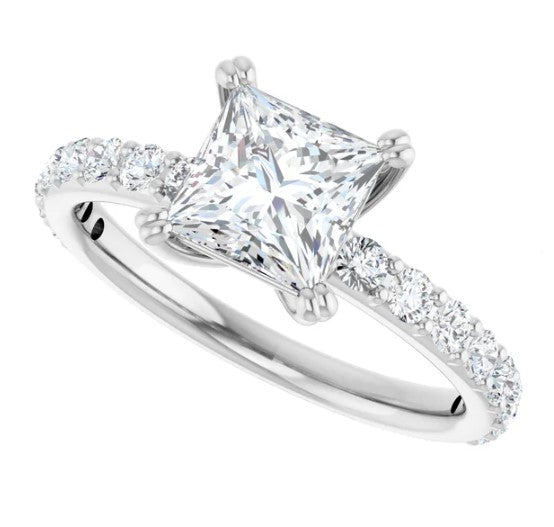 14K White Gold Diamond Accented Engagement Ring