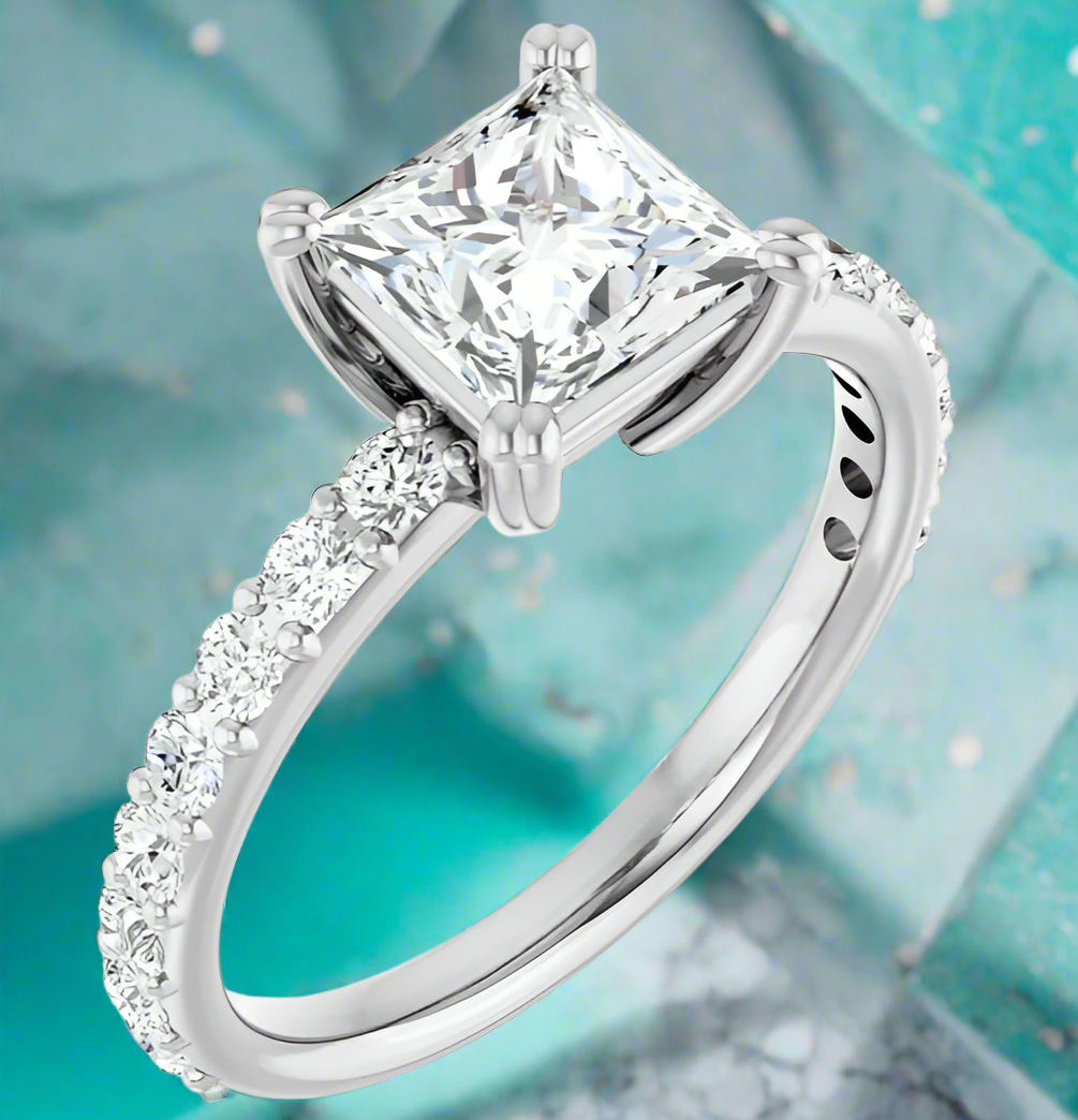 14K White Gold Diamond Accented Engagement Ring