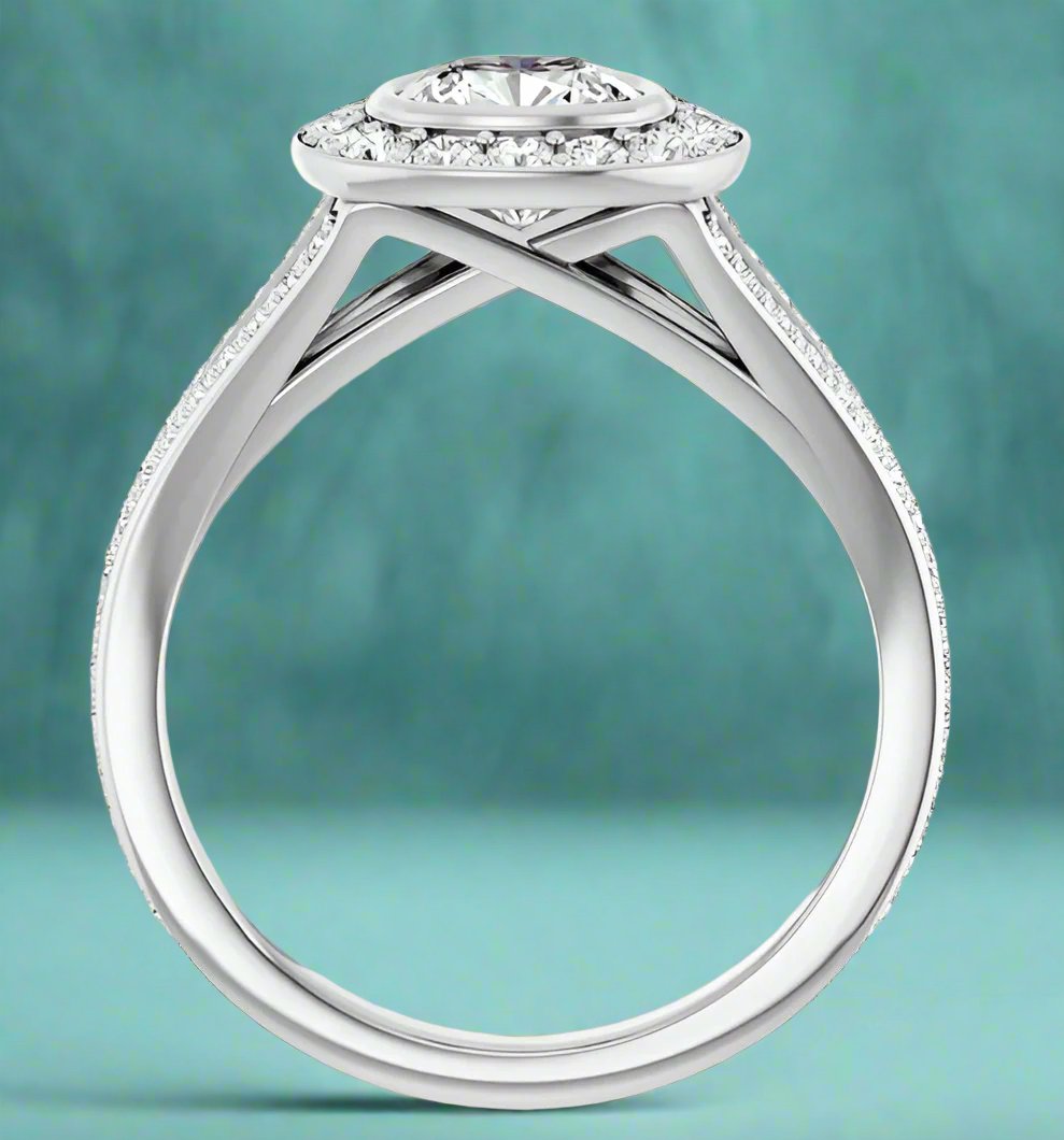 14K White Gold Bezel-Set Halo-Style Engagement Ring