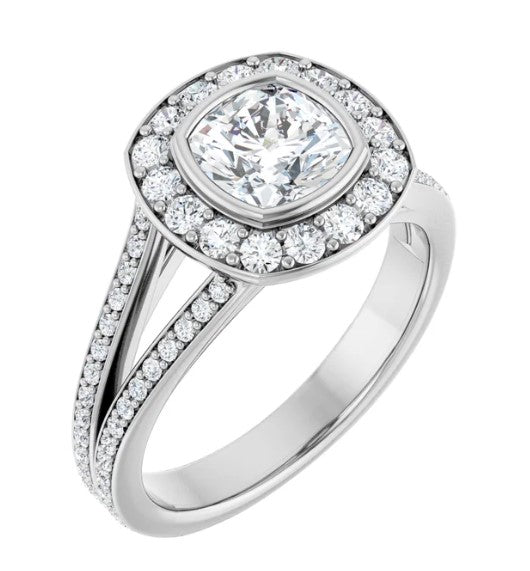 14K White Gold Bezel-Set Halo-Style Engagement Ring