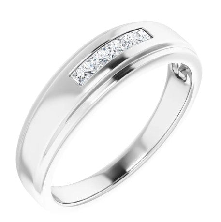 14K White 2.3 mm Square 5-Stone Band