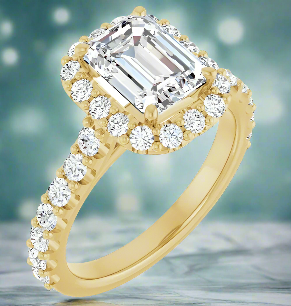 14K Yellow Gold Accented Halo-Style Engagement Ring