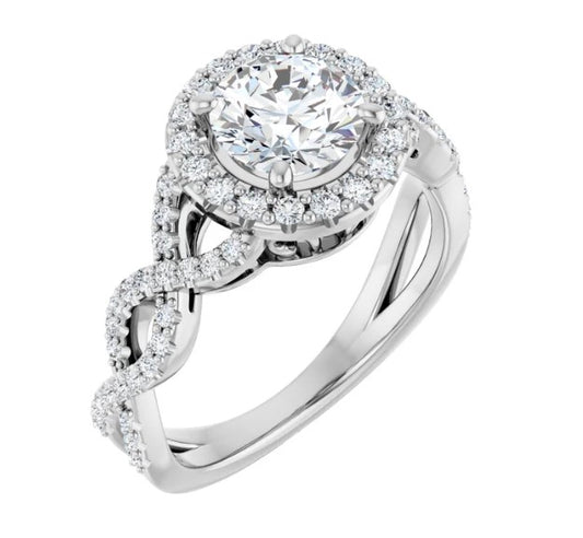 14K White Gold Halo Accented Engagement Ring