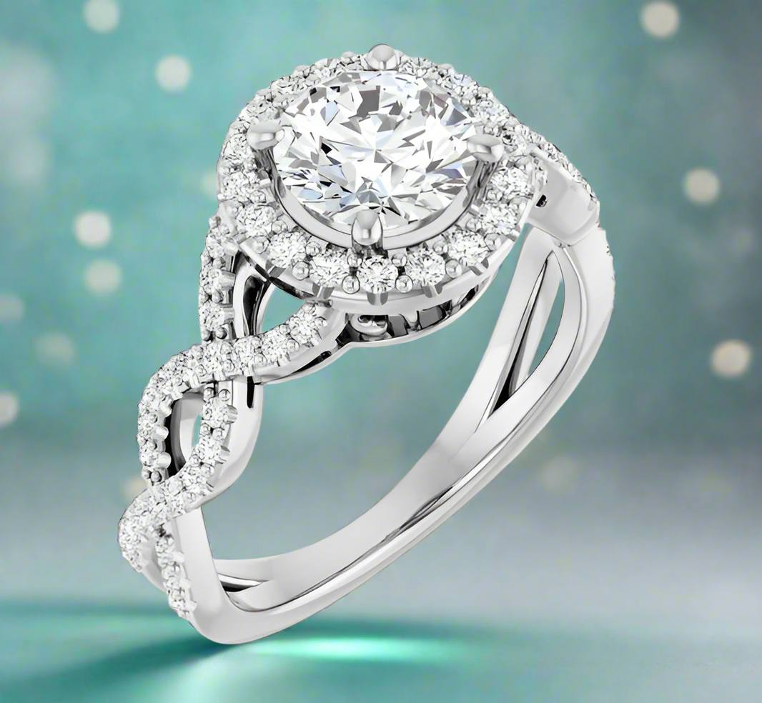 14K White Gold Halo Accented Engagement Ring