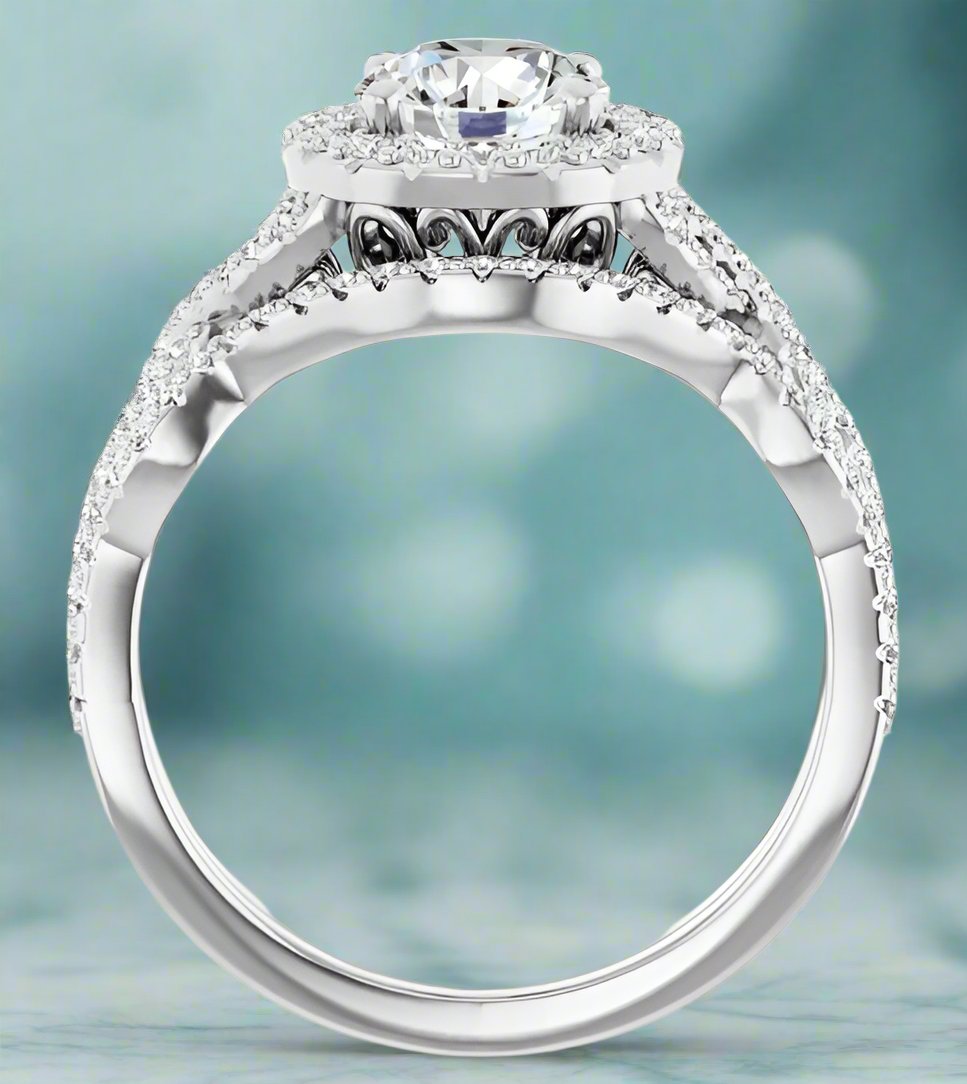 14K White Gold Halo Accented Engagement Ring