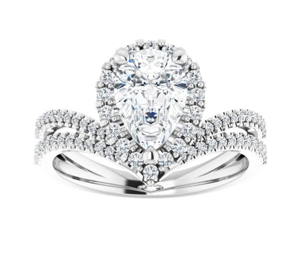 14K White Gold Diamond Halo Engagement Ring