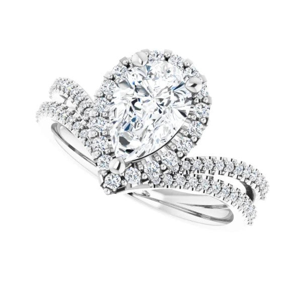 14K White Gold Diamond Halo Engagement Ring