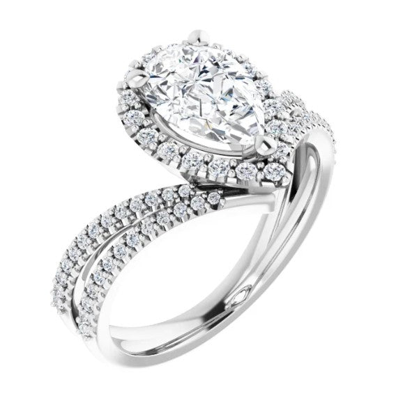 14K White Gold Diamond Halo Engagement Ring