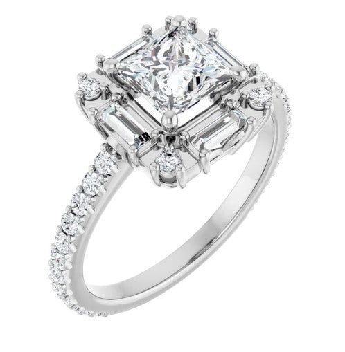 14K White Gold Natural Diamond Accented Engagement Ring