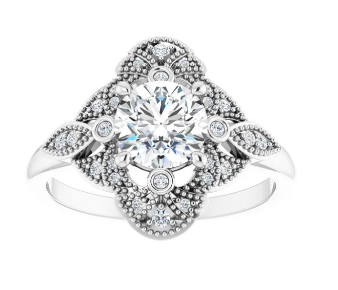 14K White Gold Natural Diamond Engagement Ring