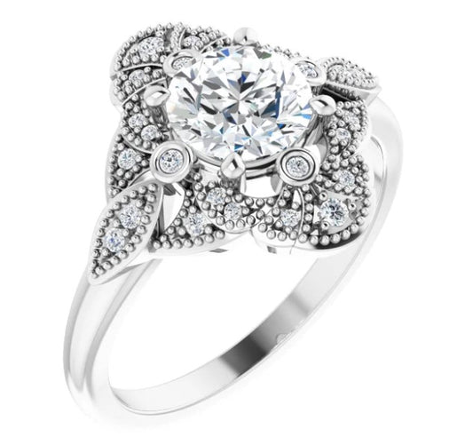 14K White Gold Natural Diamond Engagement Ring