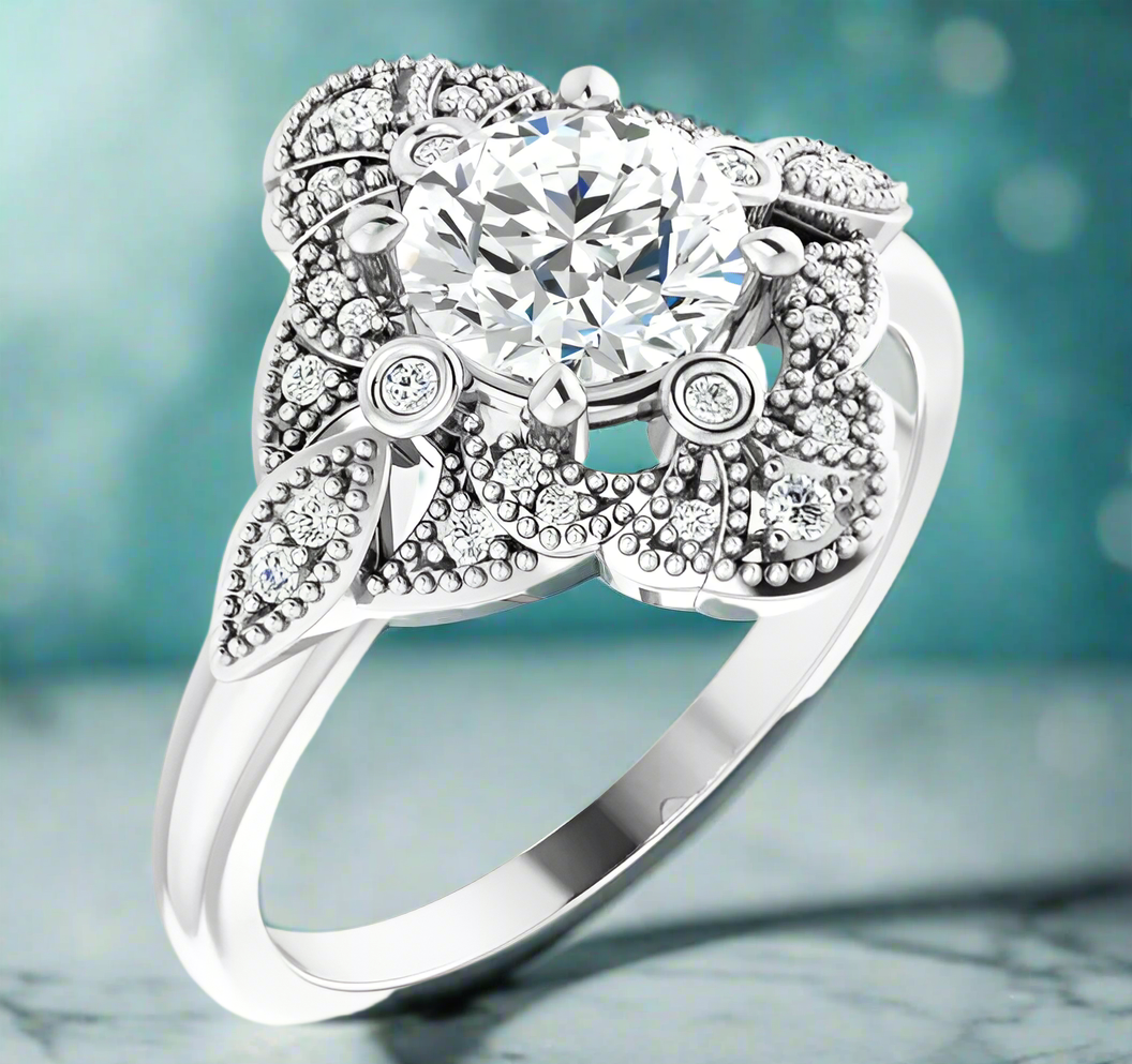 14K White Gold Natural Diamond Engagement Ring