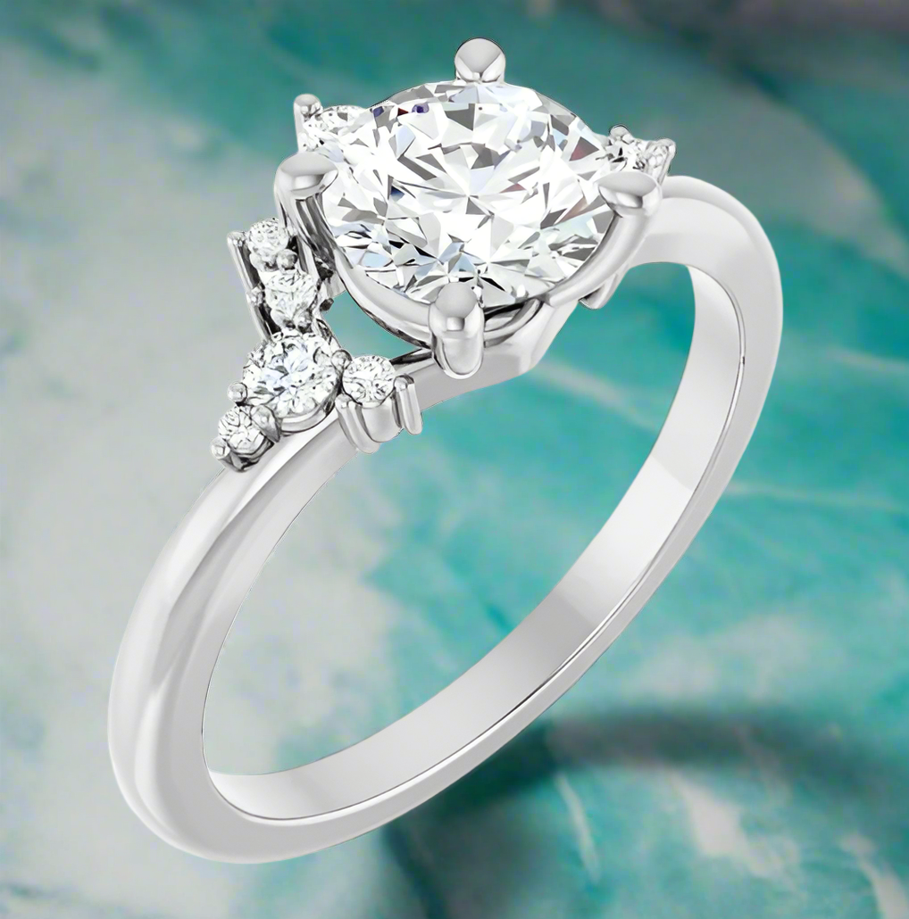 14K White Gold Natural Diamond Engagement Ring