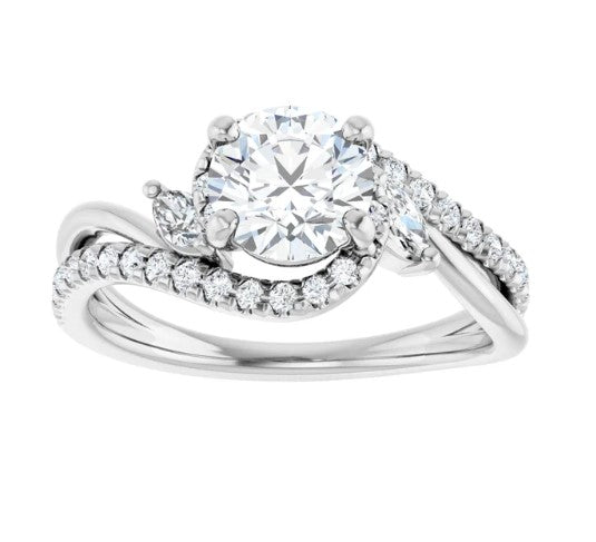 14K White Diamond French-Set Engagement Ring