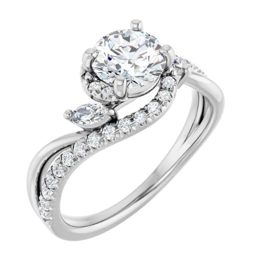 14K White Diamond French-Set Engagement Ring