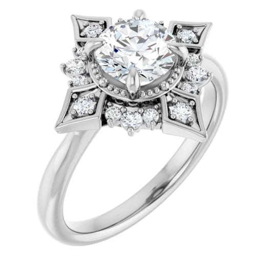 14K White Gold Halo Style Engagement Ring