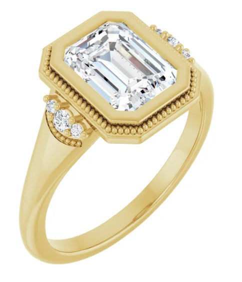 14K Yellow Gold Emerald Accented Engagement Ring